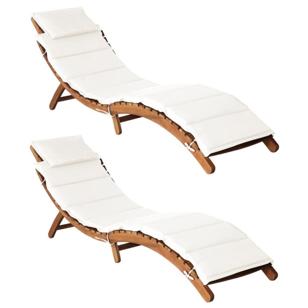 vidaXL Sun Loungers with Cushions 2 pcs Cream White Solid Acacia Wood