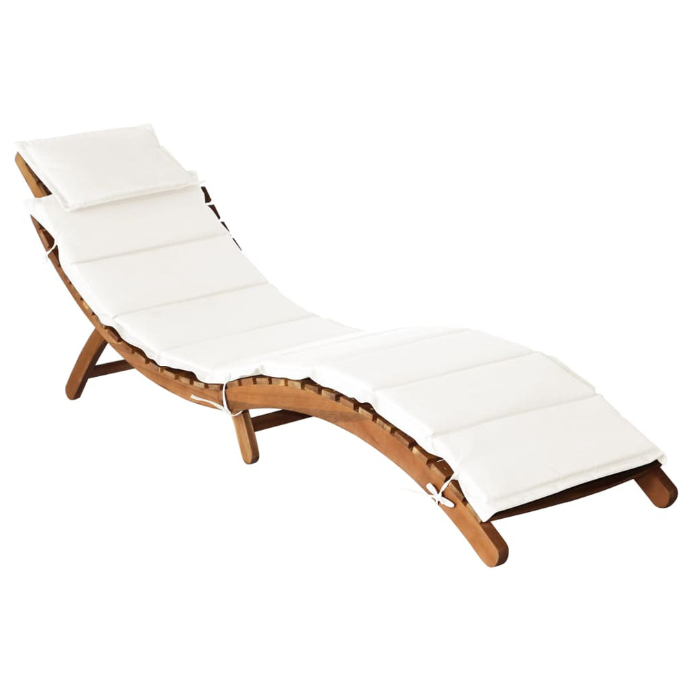 vidaXL Sun Loungers with Cushions 2 pcs Cream White Solid Acacia Wood