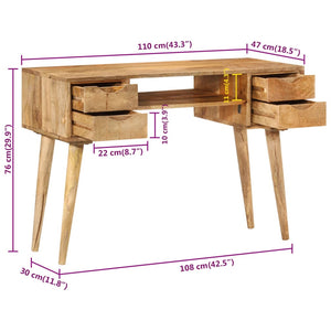 vidaXL Desk with Drawers 110x47x76 cm Solid Mango Wood