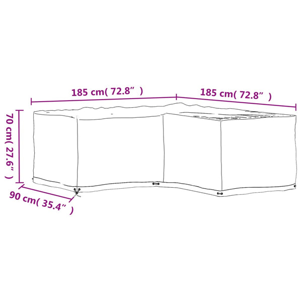 vidaXL L-shaped Garden Furniture Cover 12 Eyelets 185x185x70 cm
