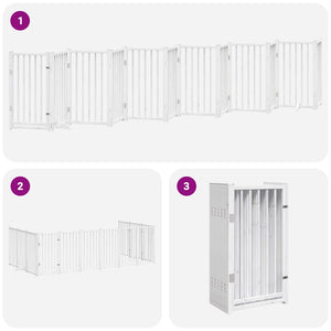 vidaXL 12-pc. Dog Gate with Door Foldable White 600 cm Poplar Wood