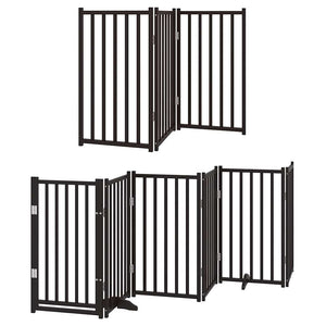 vidaXL 9-piece Dog Gate with Door Foldable Black 450 cm Poplar Wood
