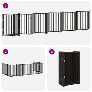 vidaXL 12-Piece Dog Gate with Door Foldable Black 600 cm Poplar Wood