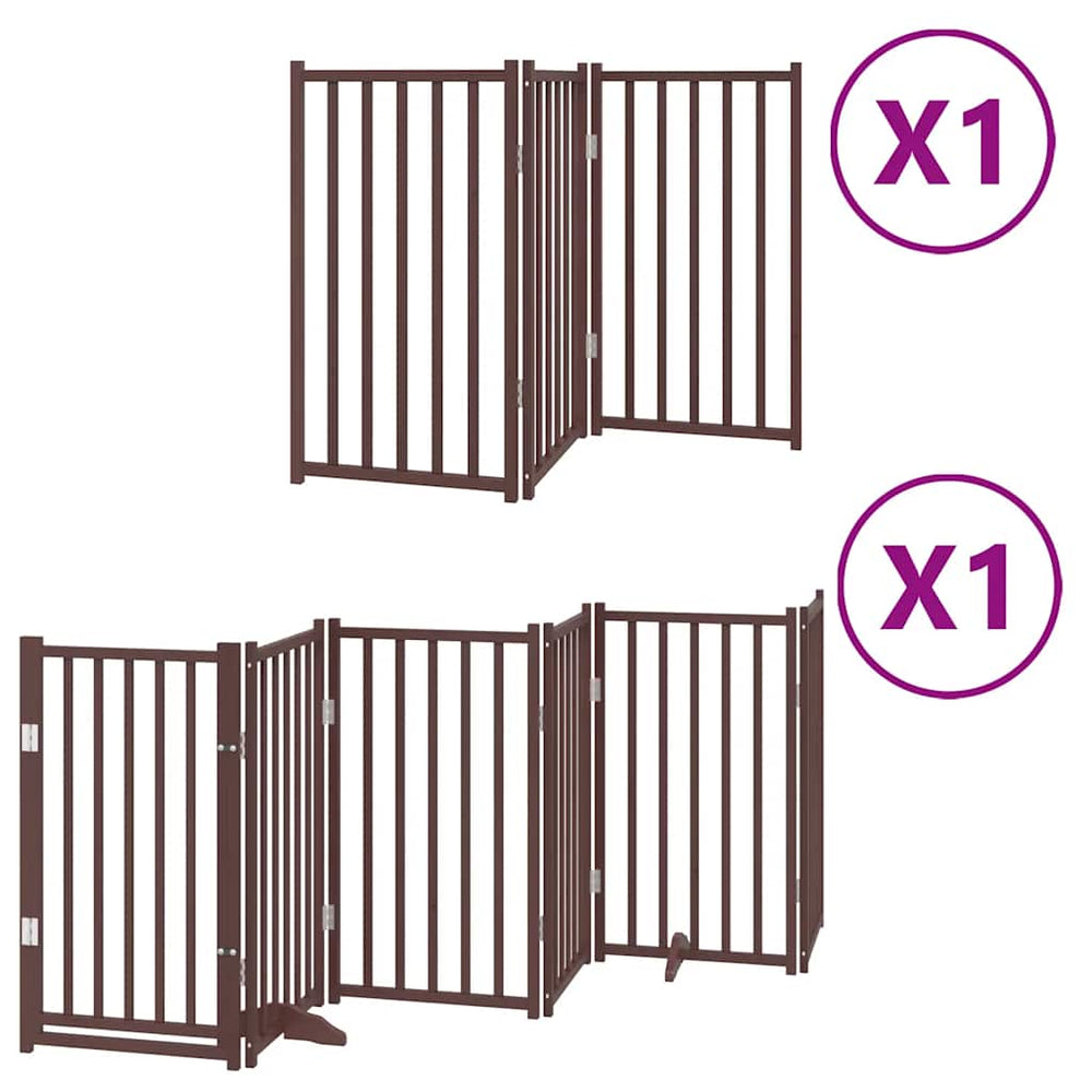vidaXL 9-piece Dog Gate with Door Foldable Brown 450 cm Poplar Wood