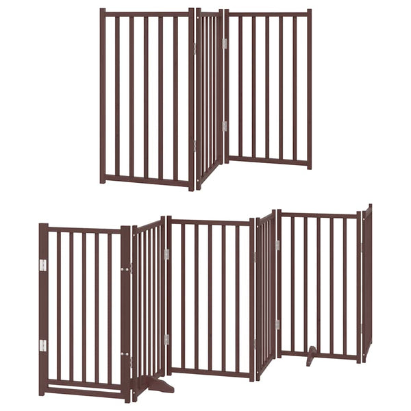 vidaXL 9-piece Dog Gate with Door Foldable Brown 450 cm Poplar Wood