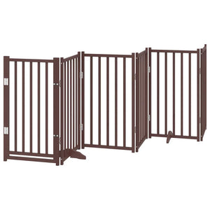 vidaXL 9-piece Dog Gate with Door Foldable Brown 450 cm Poplar Wood