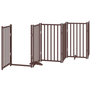 vidaXL 9-piece Dog Gate with Door Foldable Brown 450 cm Poplar Wood