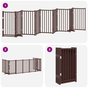 vidaXL 9-piece Dog Gate with Door Foldable Brown 450 cm Poplar Wood
