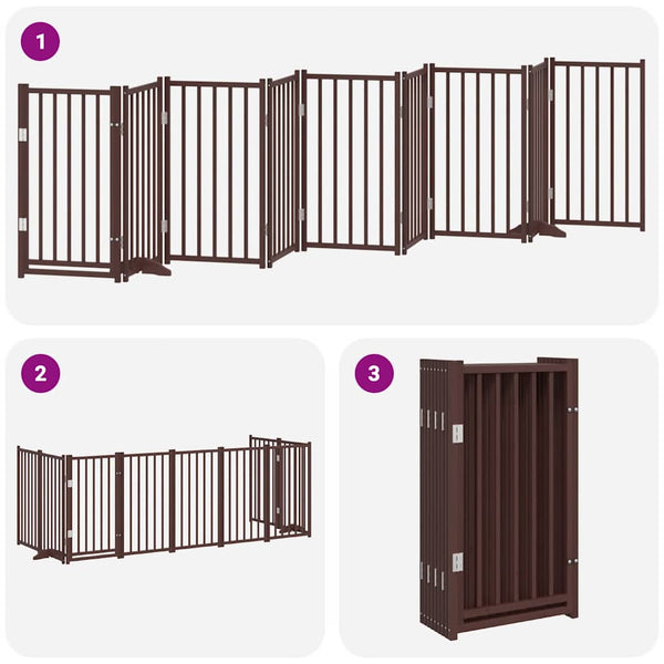 vidaXL 9-piece Dog Gate with Door Foldable Brown 450 cm Poplar Wood