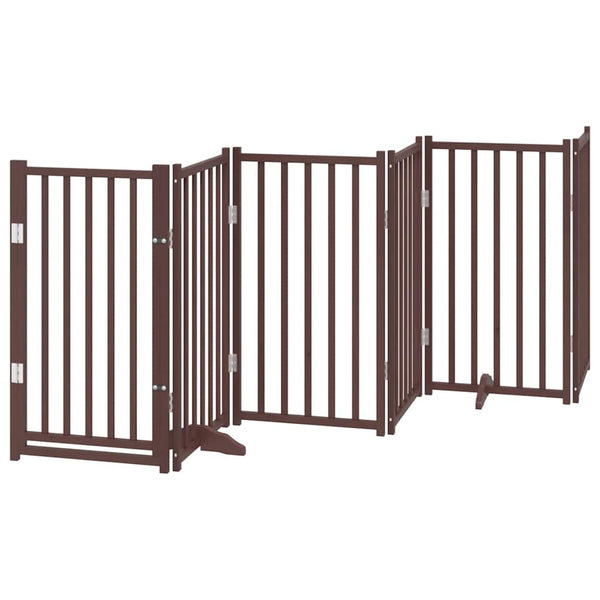 vidaXL 12-Piece Dog Gate with Door Foldable Brown 600 cm Poplar Wood