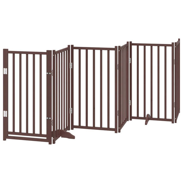 vidaXL 15-Piece Dog Gate with Door Foldable Brown 750 cm Poplar Wood