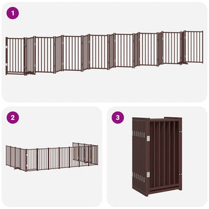 vidaXL 15-Piece Dog Gate with Door Foldable Brown 750 cm Poplar Wood