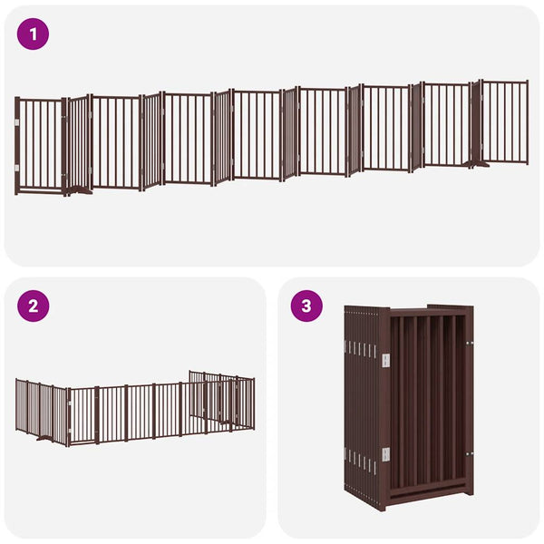 vidaXL 15-Piece Dog Gate with Door Foldable Brown 750 cm Poplar Wood