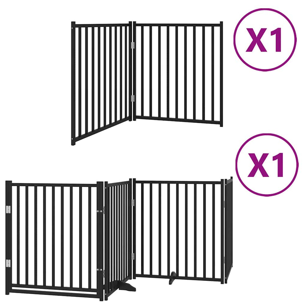 vidaXL 6-Panel Dog Gate with Door Foldable Black 480 cm Poplar Wood