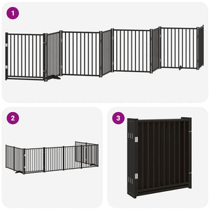 vidaXL 8-Panel Dog Gate with Door Foldable Black 640 cm Poplar Wood
