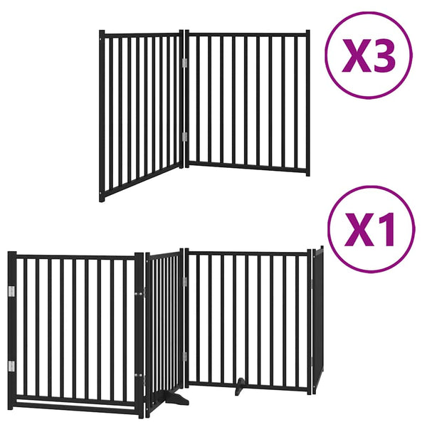 vidaXL 10-piece Dog Gate with Door Foldable Black 800 cm Poplar Wood