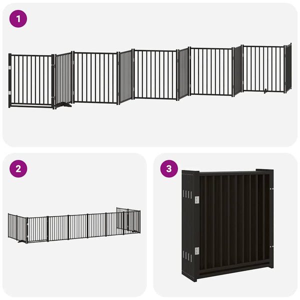 vidaXL 10-piece Dog Gate with Door Foldable Black 800 cm Poplar Wood