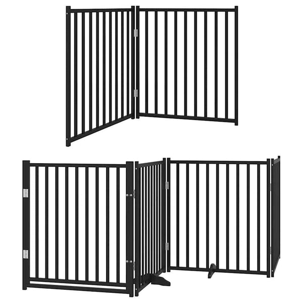 vidaXL 12-Piece Dog Gate with Door Foldable Black 960 cm Poplar Wood