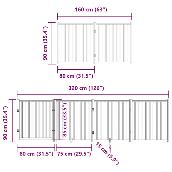 vidaXL 12-Piece Dog Gate with Door Foldable Black 960 cm Poplar Wood