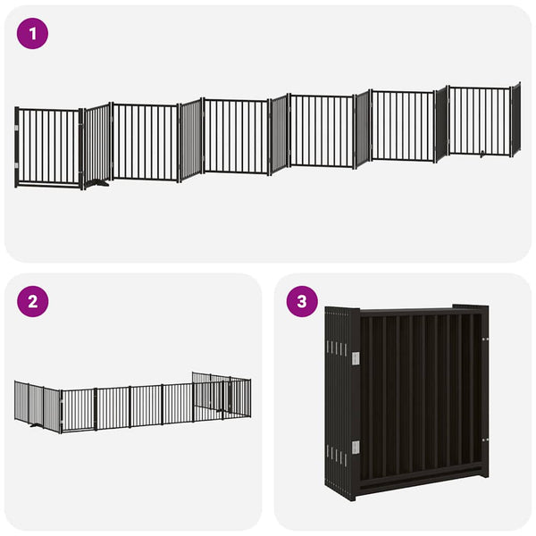 vidaXL 12-Piece Dog Gate with Door Foldable Black 960 cm Poplar Wood