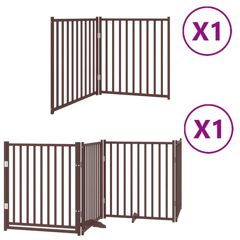 vidaXL 6-Panel Dog Gate with Door Foldable Brown 480 cm Poplar Wood