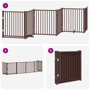vidaXL 6-Panel Dog Gate with Door Foldable Brown 480 cm Poplar Wood