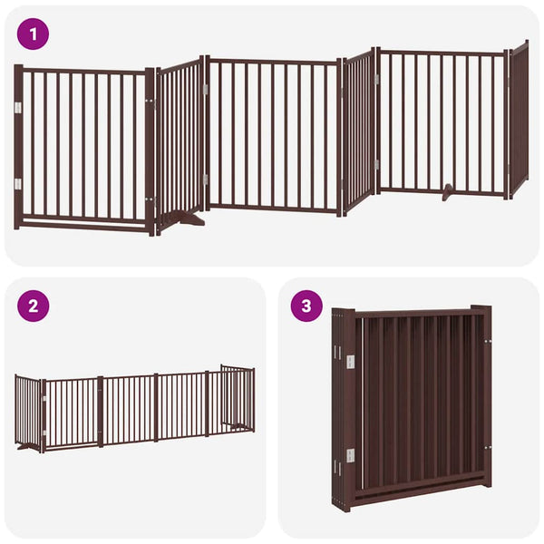 vidaXL 6-Panel Dog Gate with Door Foldable Brown 480 cm Poplar Wood