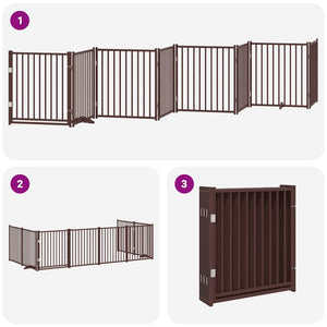 vidaXL 8-Panel Dog Gate with Door Foldable Brown 640 cm Poplar Wood