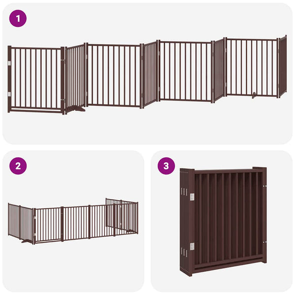 vidaXL 8-Panel Dog Gate with Door Foldable Brown 640 cm Poplar Wood
