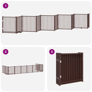 vidaXL 10-Panel Dog Gate with Door Foldable Brown 800 cm Poplar Wood