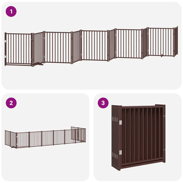 vidaXL 10-Panel Dog Gate with Door Foldable Brown 800 cm Poplar Wood