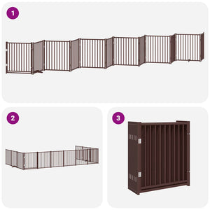 vidaXL 12-Piece Dog Gate with Door Foldable Brown 960 cm Poplar Wood