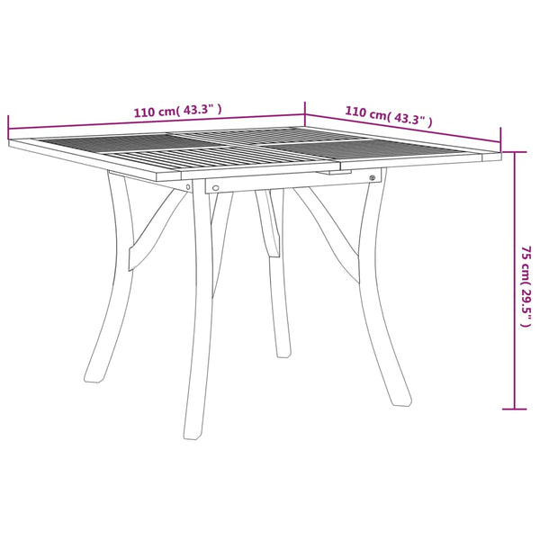 vidaXL Garden Table 110x110x75 cm Solid Acacia Wood