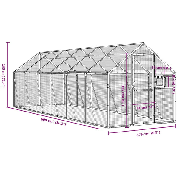 vidaXL Aviary Silver 1.79x6x1.85 m Aluminum