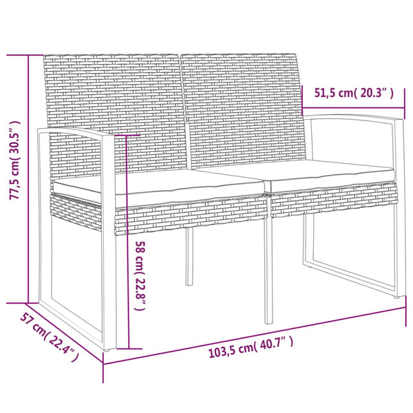 2-Sitzer Gartenbank mit Kissen, Braun