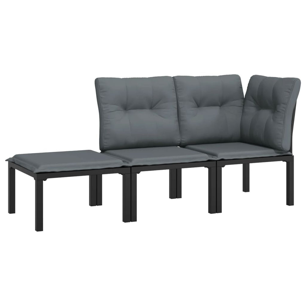 vidaXL 3-Piece Garden Lounge Set Black and Grey Poly Rattan