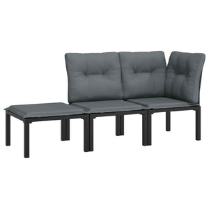 vidaXL 3-Piece Garden Lounge Set Black and Grey Poly Rattan