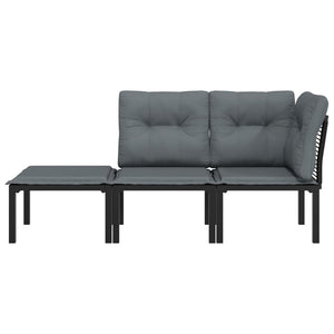 vidaXL 3-Piece Garden Lounge Set Black and Grey Poly Rattan