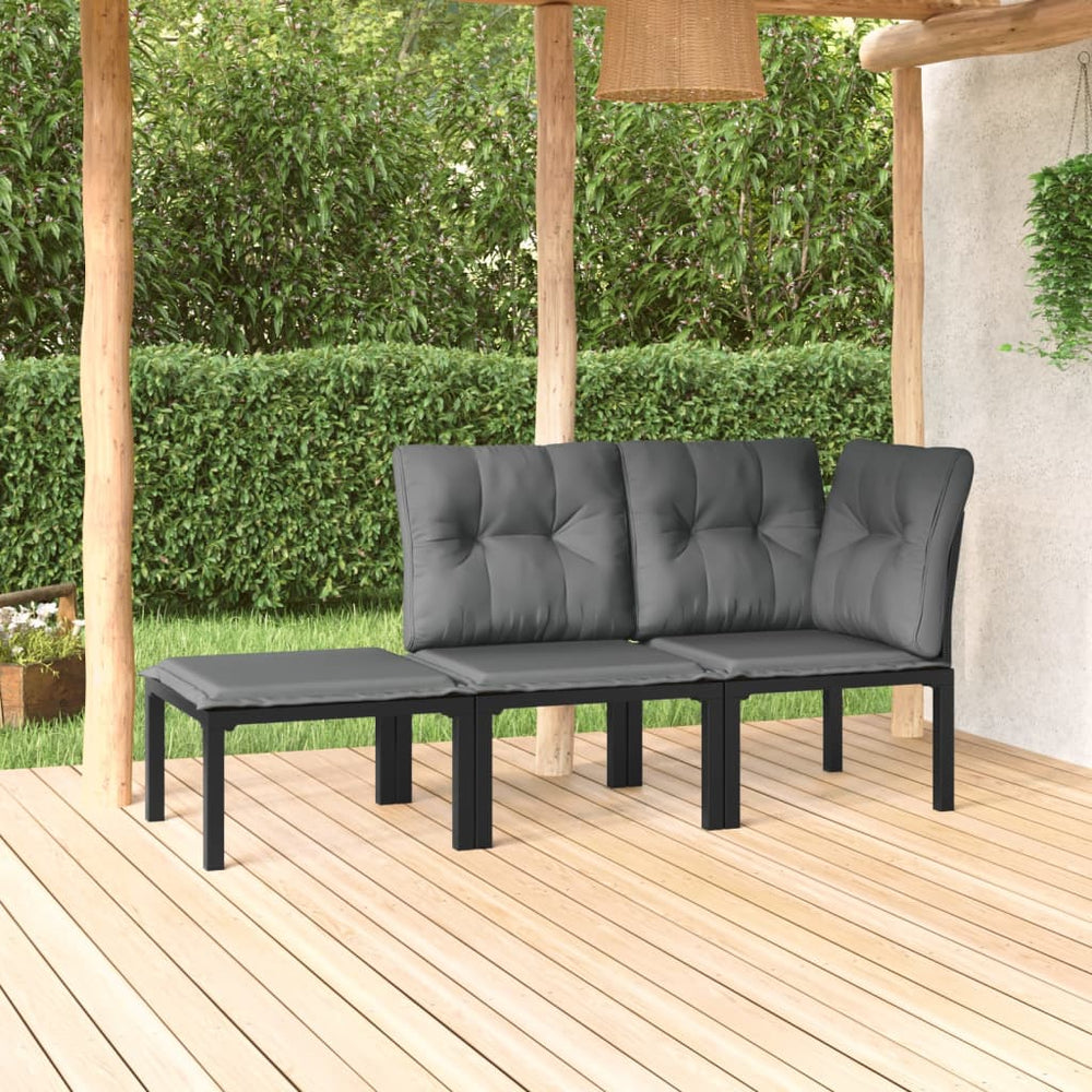 vidaXL 3-Piece Garden Lounge Set Black and Grey Poly Rattan