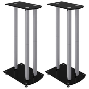 Lautsprecherständer 2er Set Hartglas Schwarz & Silber