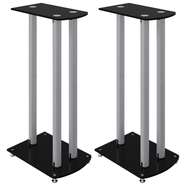 Lautsprecherständer 2er Set Hartglas Schwarz & Silber