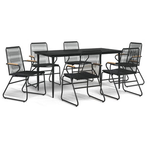 vidaXL 7-Piece Garden Dining Set Black PVC Rattan