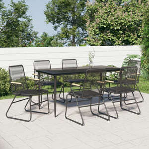 vidaXL 7-Piece Garden Dining Set Black PVC Rattan