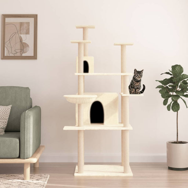 vidaXL Cat Tree with Sisal Scratching Posts Cream 166 cm
