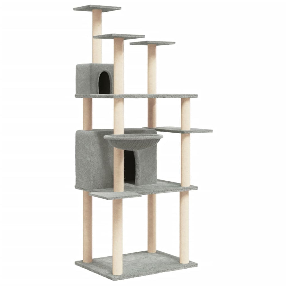vidaXL Cat Tree with Sisal Scratching Posts Light Gray 166 cm