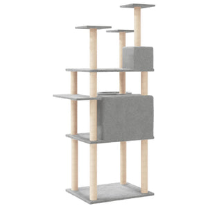 vidaXL Cat Tree with Sisal Scratching Posts Light Gray 166 cm