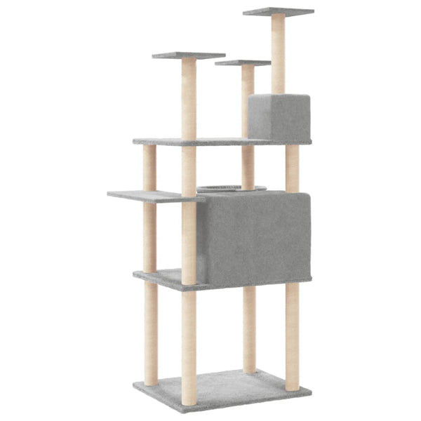 vidaXL Cat Tree with Sisal Scratching Posts Light Gray 166 cm
