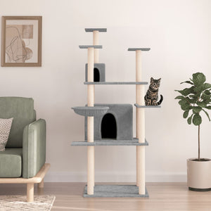 vidaXL Cat Tree with Sisal Scratching Posts Light Gray 166 cm