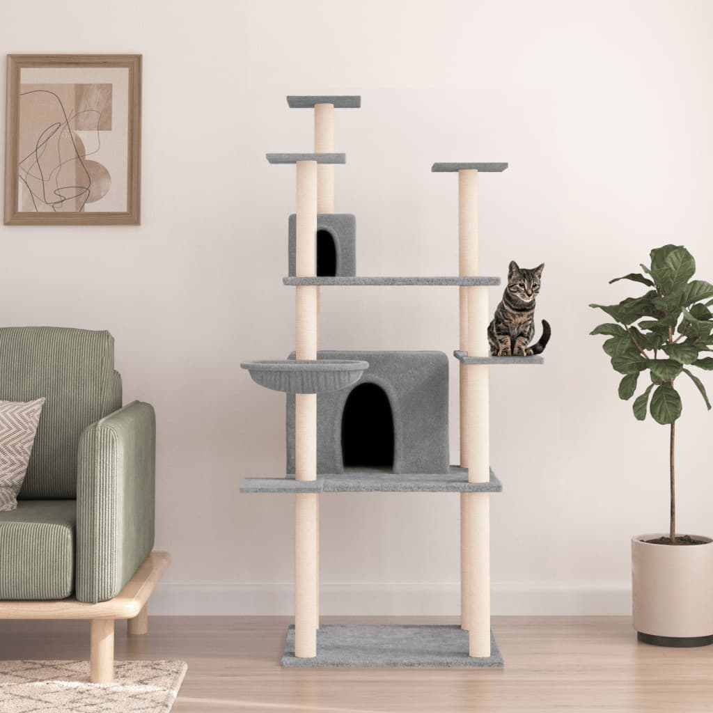 vidaXL Cat Tree with Sisal Scratching Posts Light Gray 166 cm