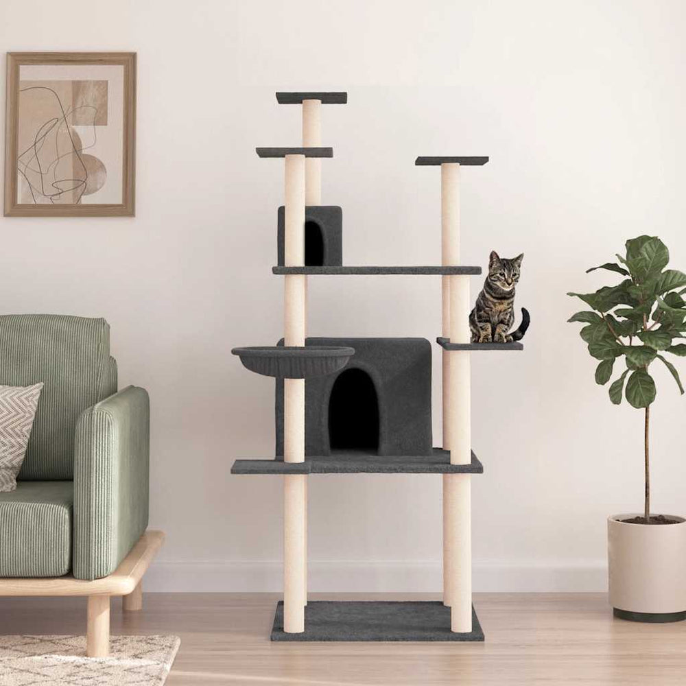 vidaXL Cat Tree with Sisal Scratching Posts Dark Grey 166 cm